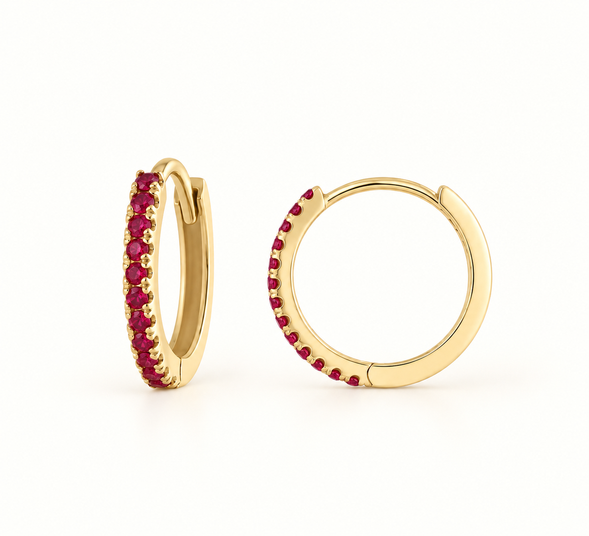 The Sienna Ruby Hoops in solid 14K gold