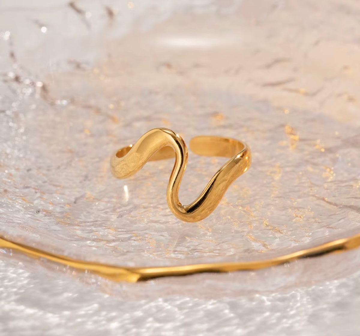 Wave Ring – Gold-Tone Stainless Steel Adjustable