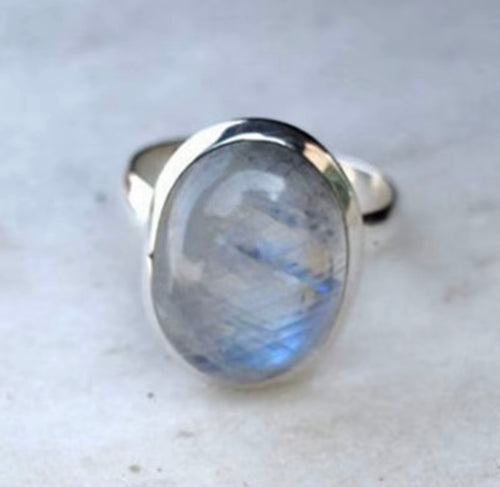 Moonveil Rainbow Moonstone Ring – Silver Tone