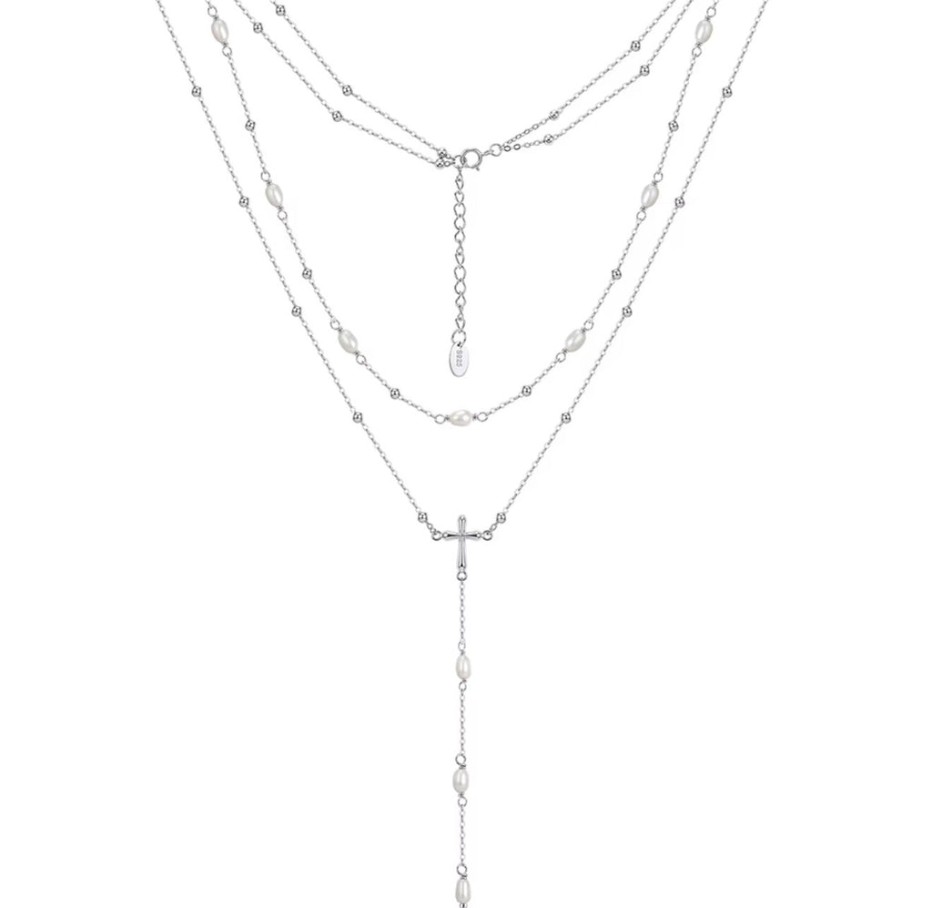 The Prescott Pearl Cross Layered Necklace