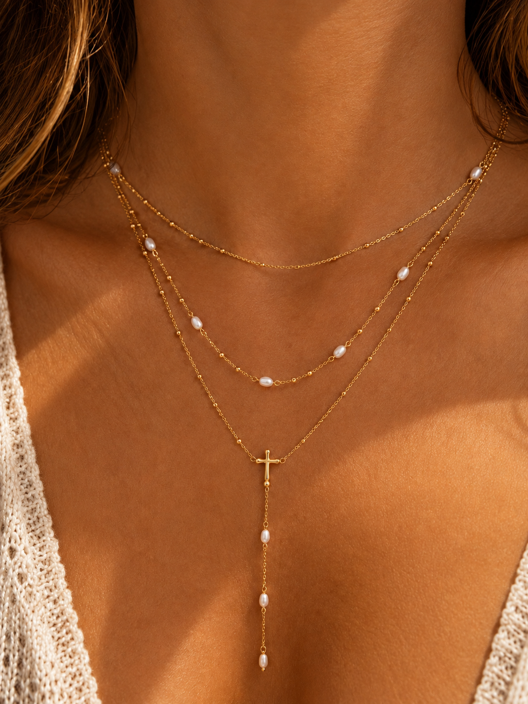 The Prescott Pearl Cross Layered Necklace