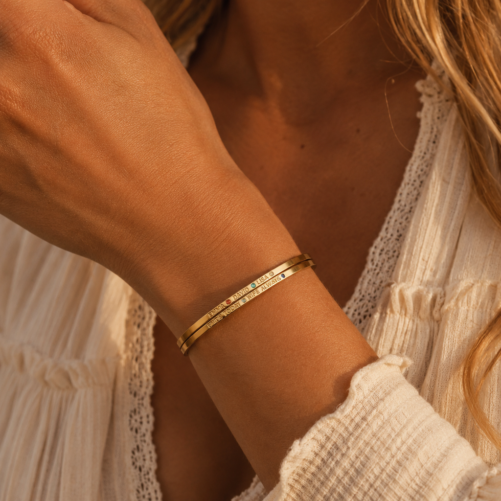 The Harper Cuff – Personalized Name & Birthstone Bracelet