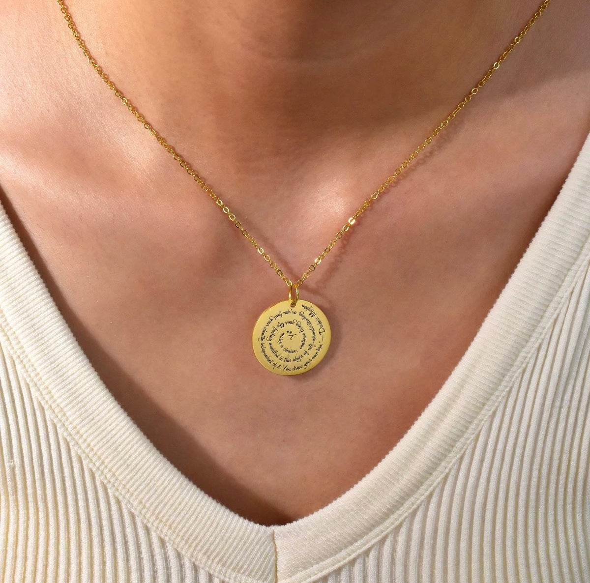 The Marla Spiral Message Necklace – Personalized Engraved Pendant