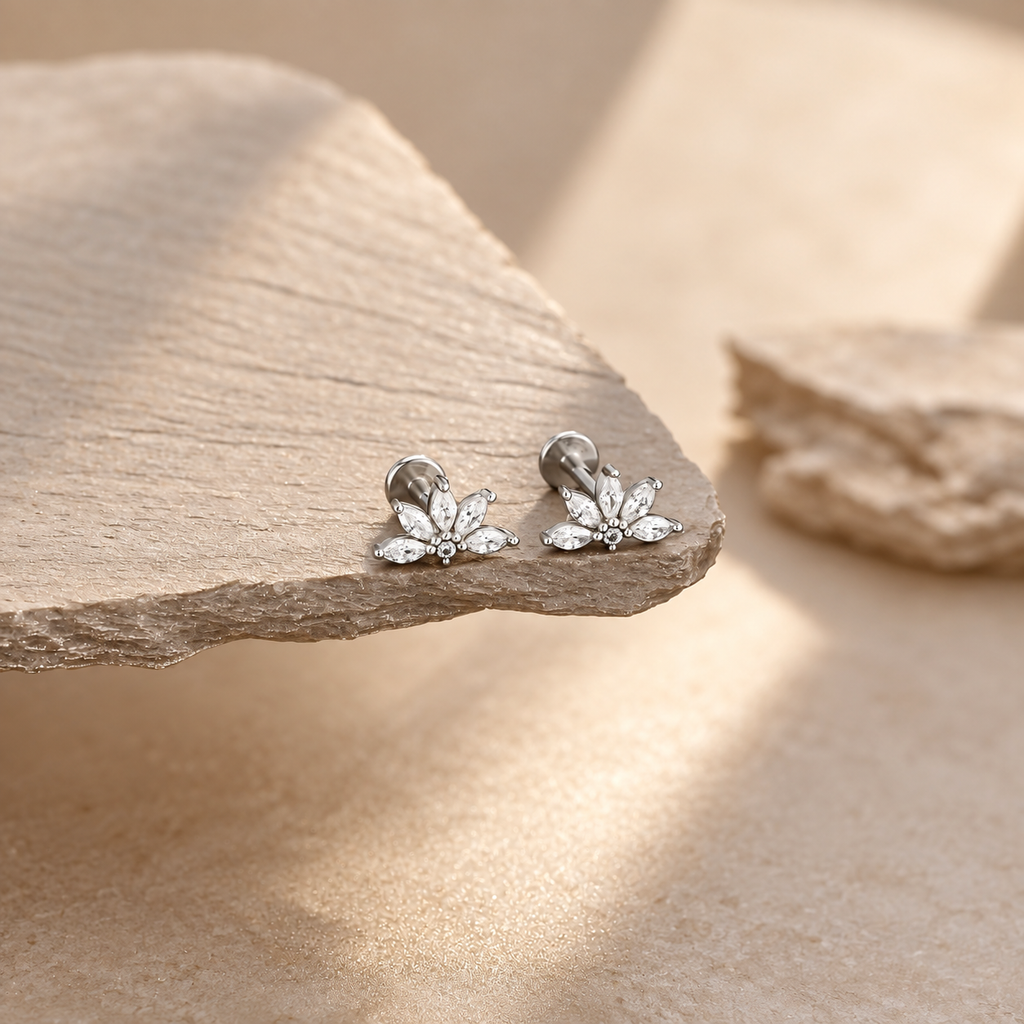 The Maris Flower Flat-Back Studs – Crystal Piercing Jewelry