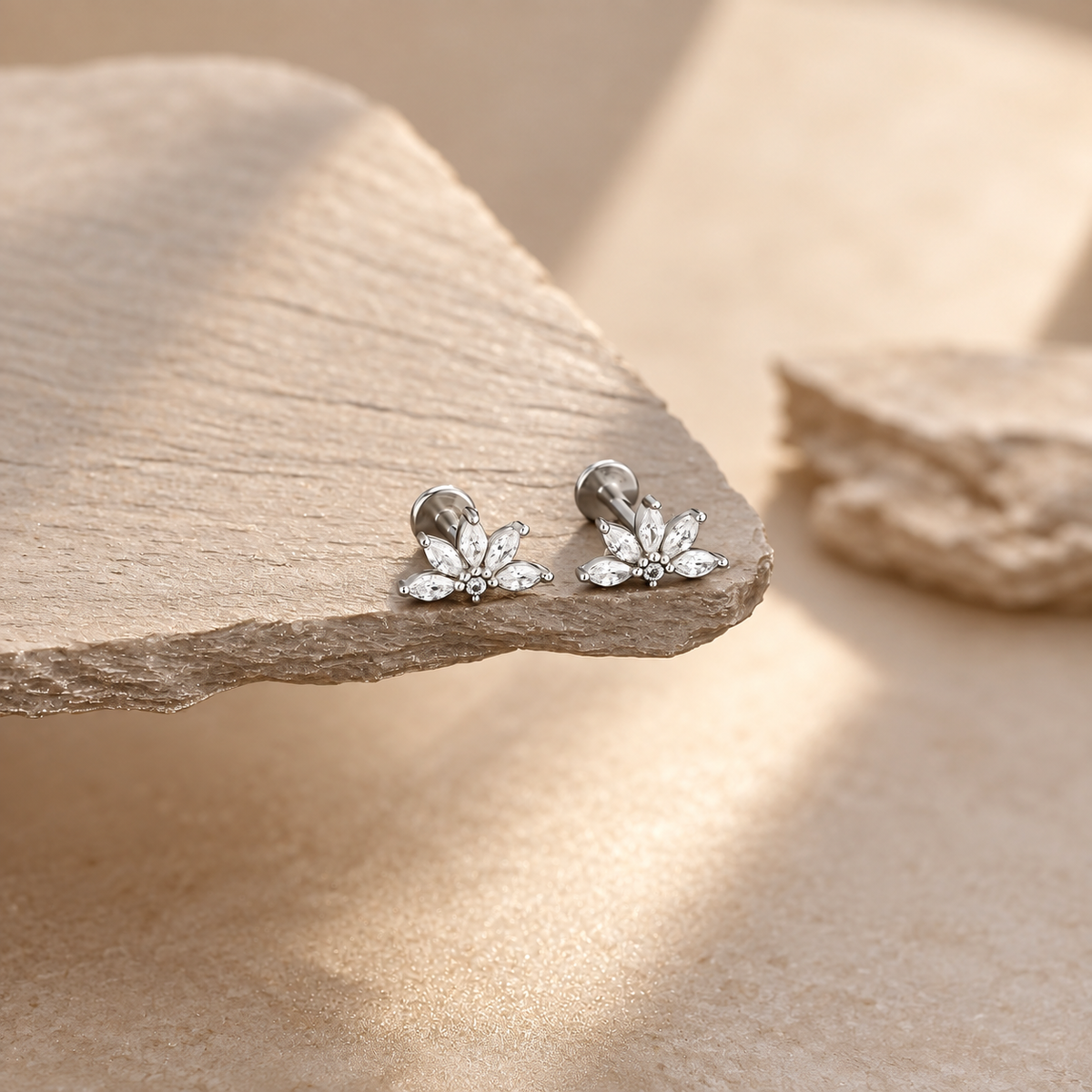 The Maris Flower Flat-Back Studs – Crystal Piercing Jewelry