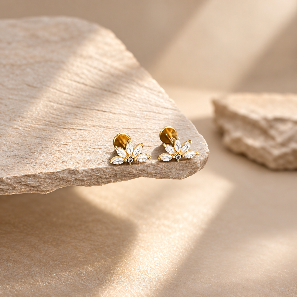 The Maris Flower Flat-Back Studs – Crystal Piercing Jewelry