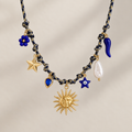 The Midnight Sun Charm Necklace – Navy & Gold