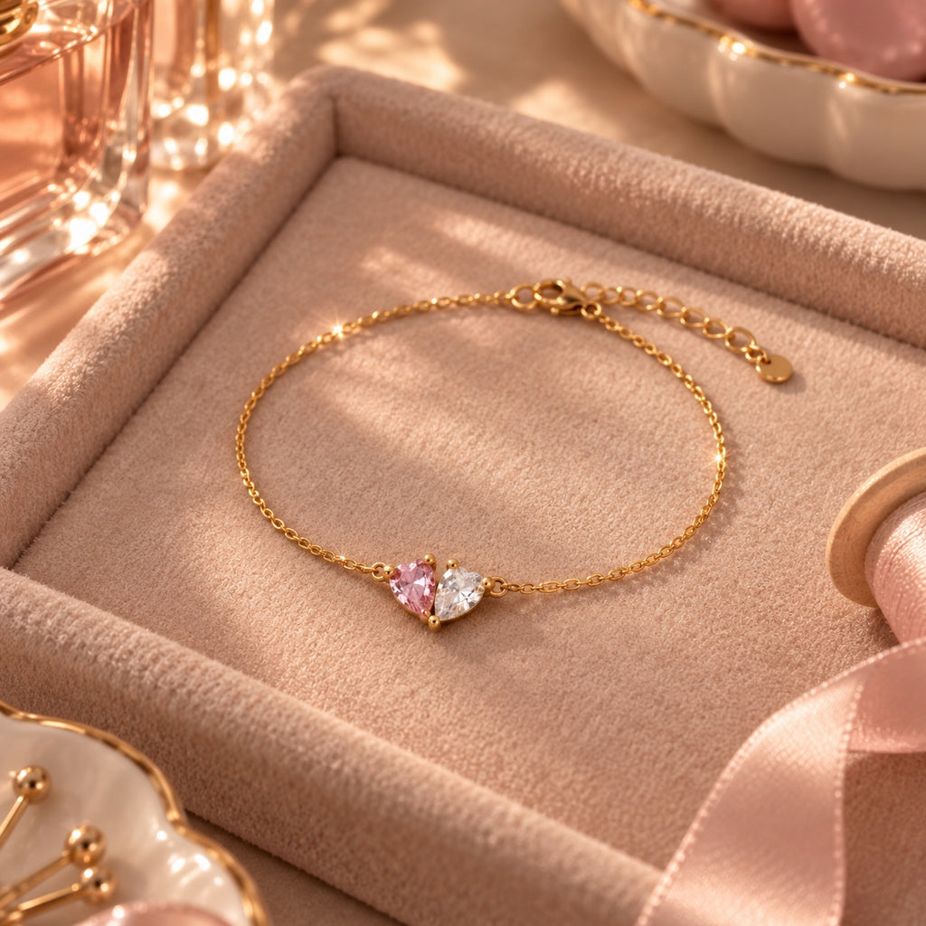 Bracelet Amélie présenté sur plateau en velours rose