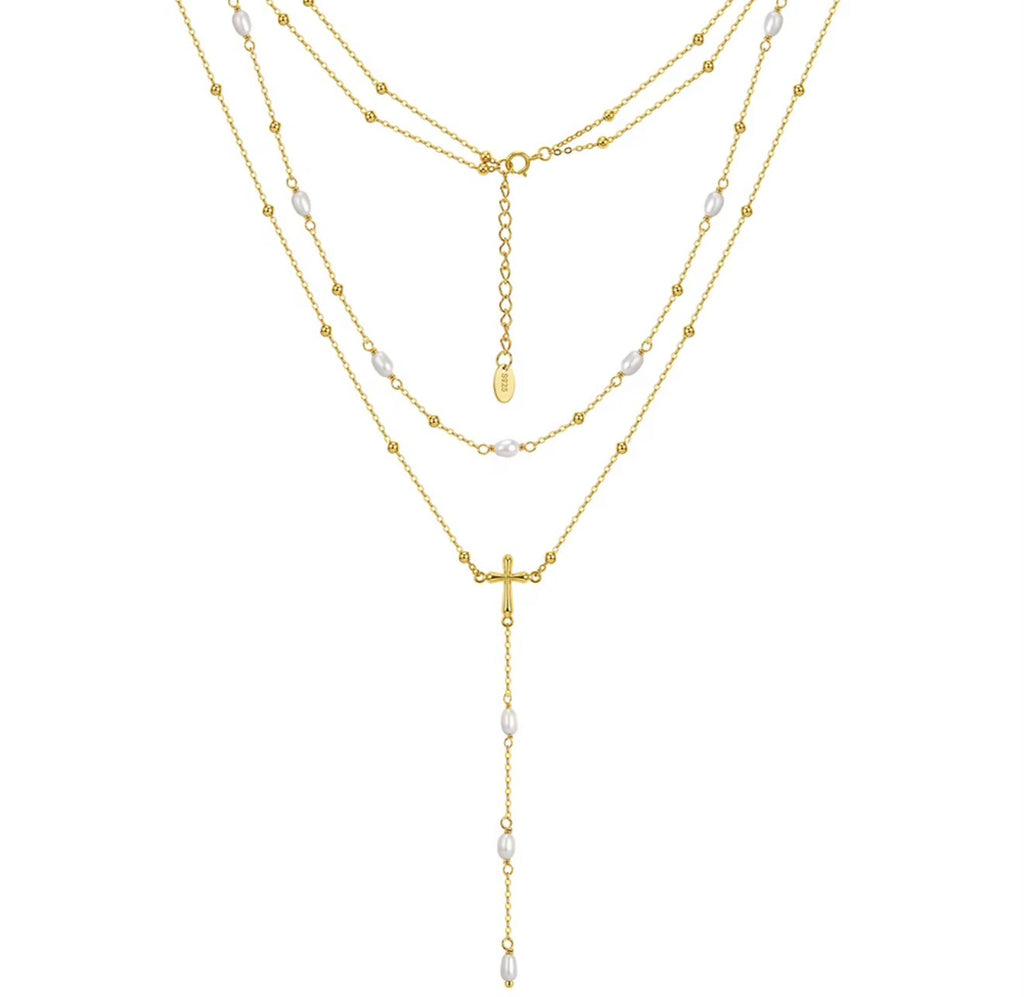 The Prescott Pearl Cross Layered Necklace