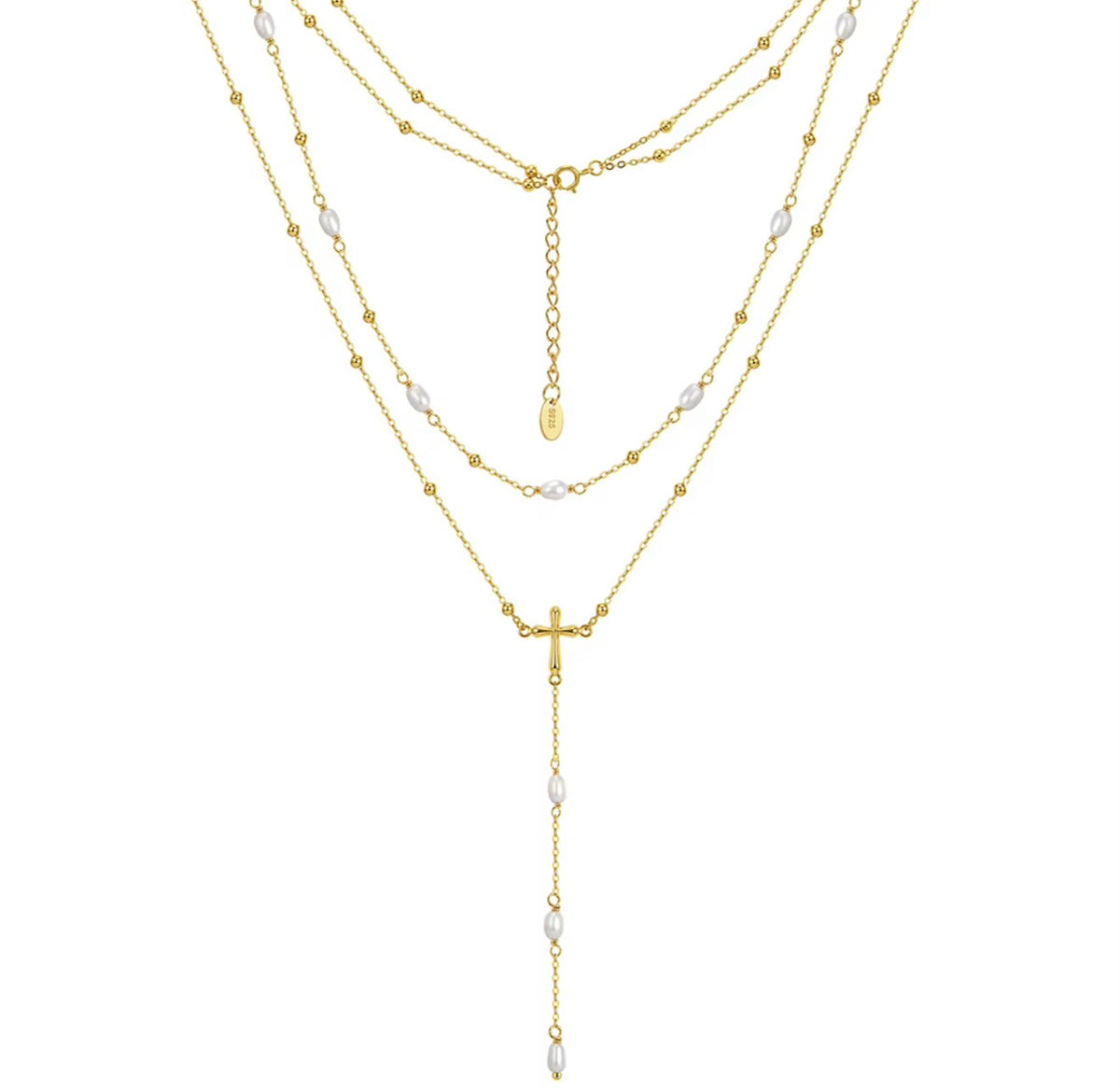 The Prescott Pearl Cross Layered Necklace