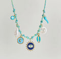 Vue originale du collier Blue Eye turquoise et doré