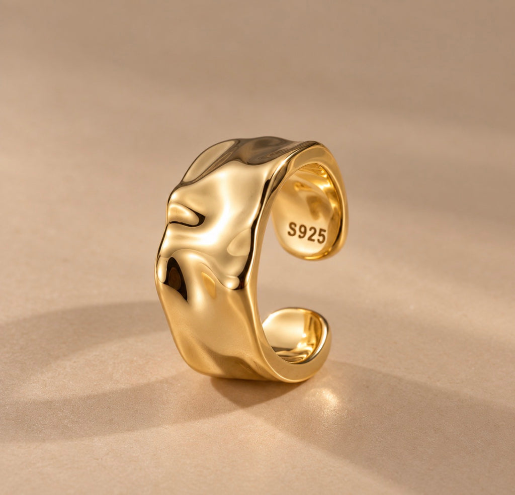 Mara Ear Cuff in gold side studio view