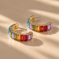Gemnel Rainbow Baguette Hoops - multicolor gold