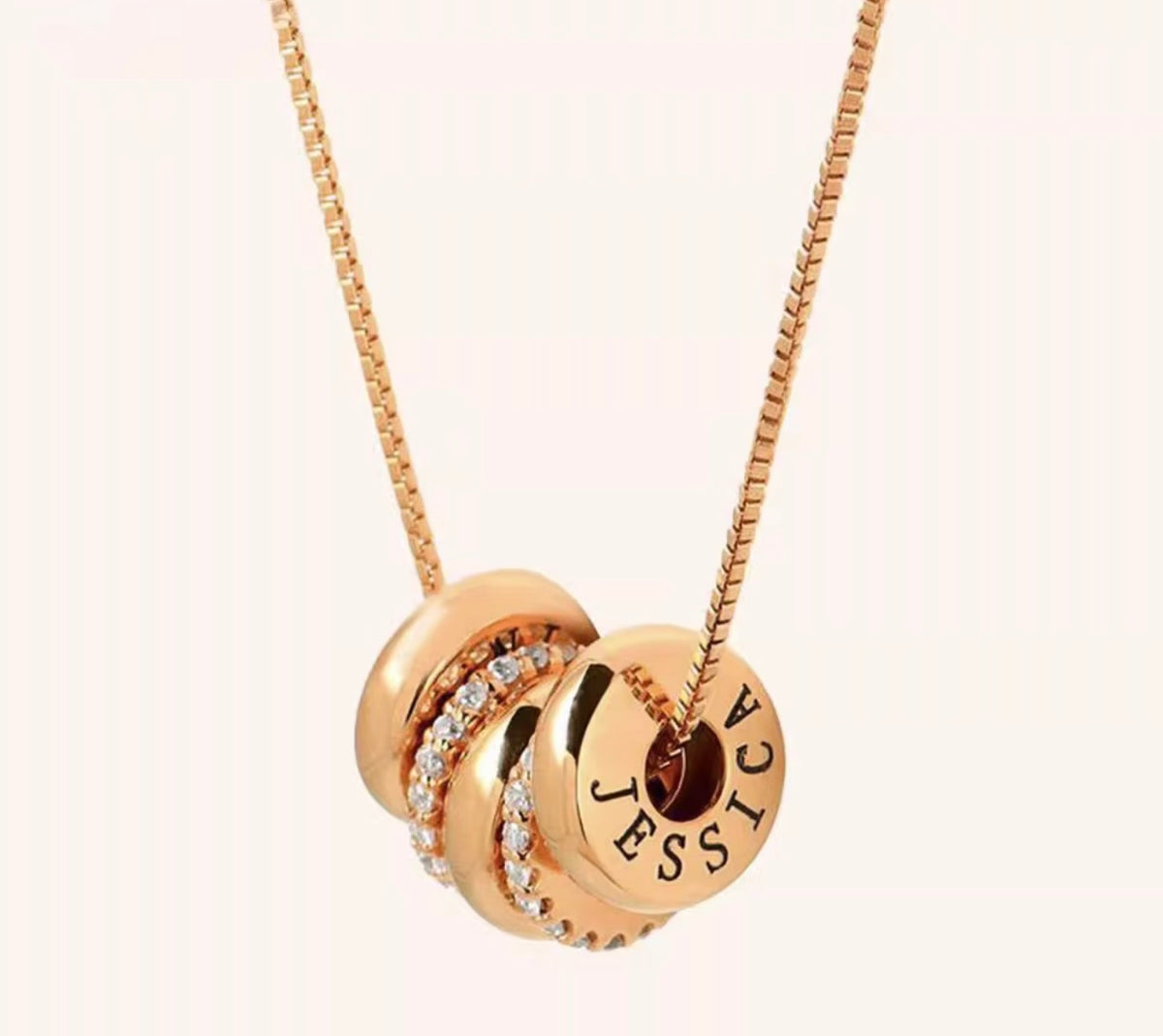 The Lyra rose gold personalized engraved name bead necklace
