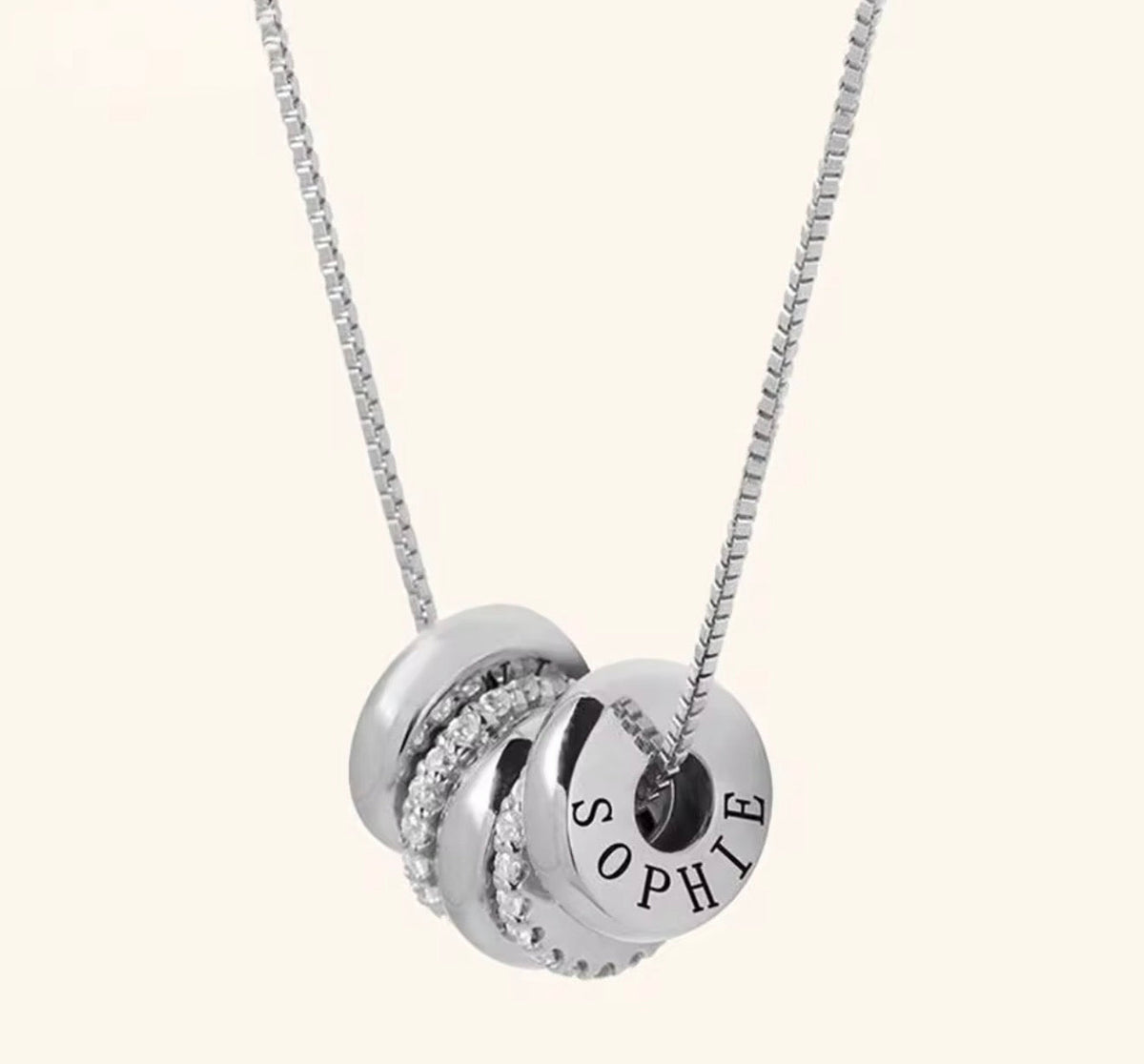 The Lyra silver personalized engraved name bead necklace