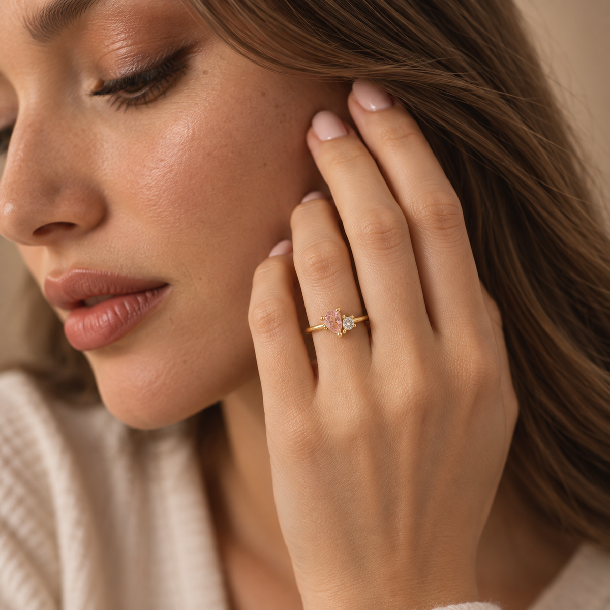 Mama & Baby birthstone ring in gold with two stones