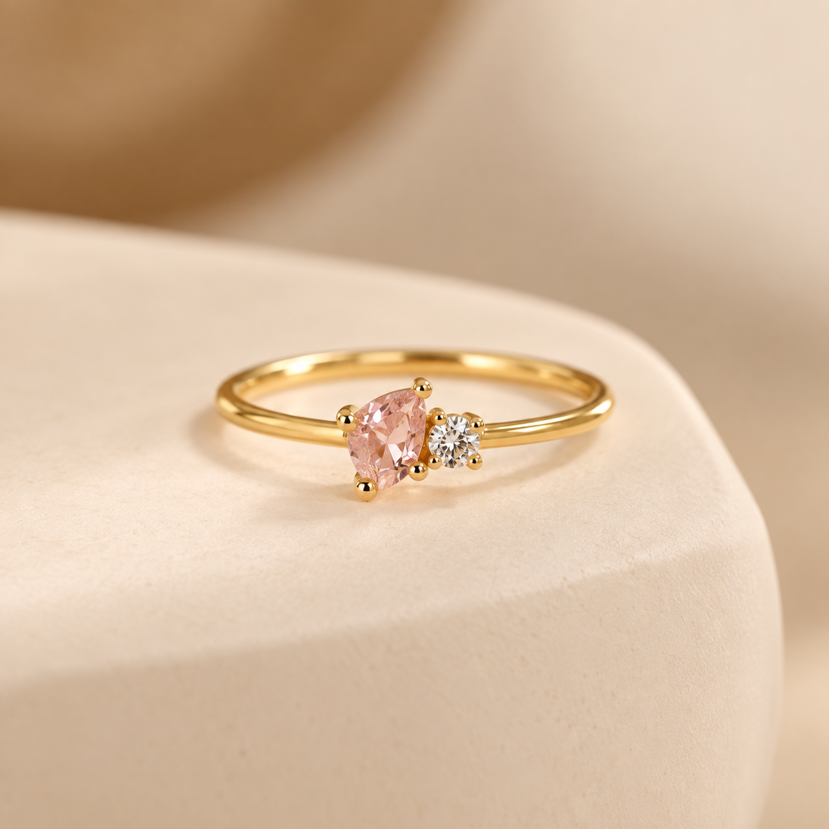 Close-up of Mama & Baby birthstone ring in gold