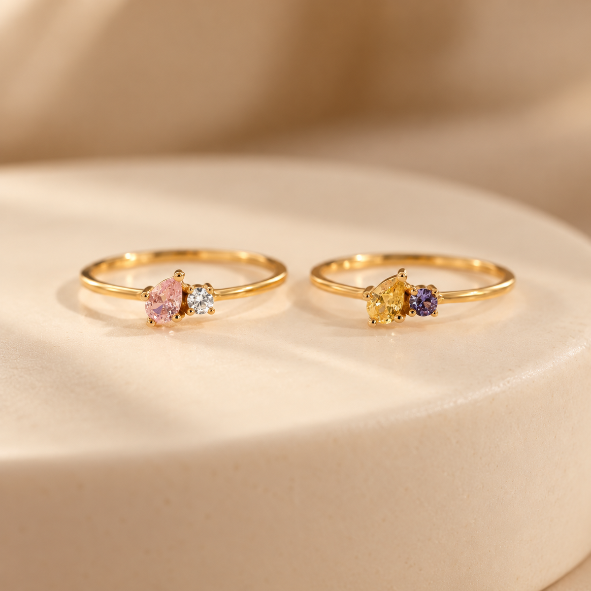 Mama & Baby birthstone rings with different birthstone combinations