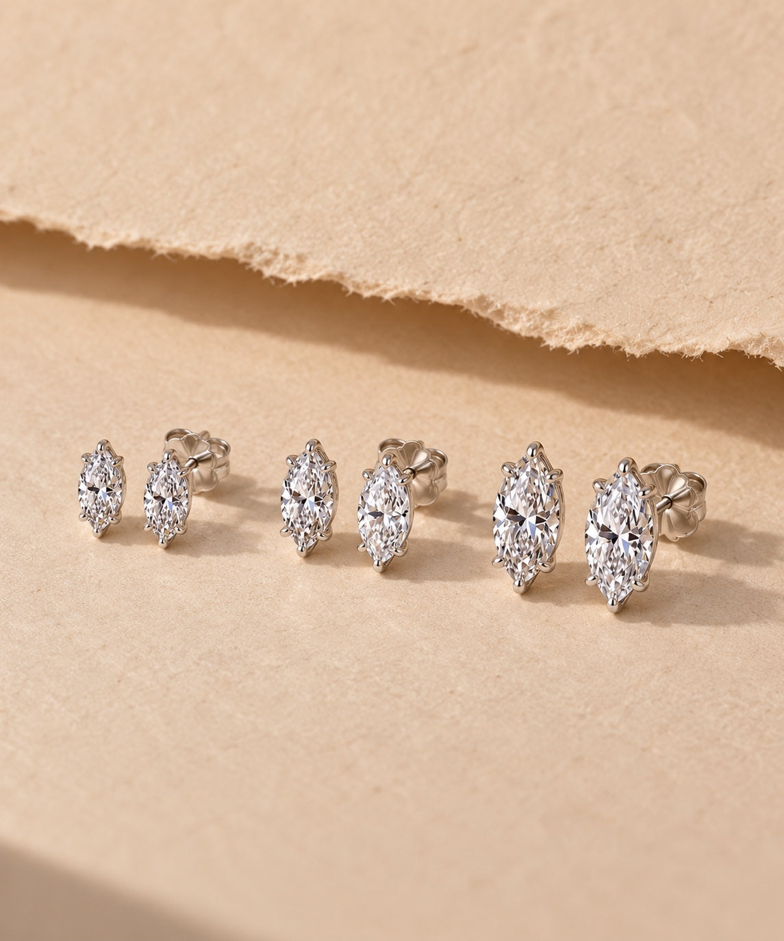 Marquise stud earrings in three sizes – silver