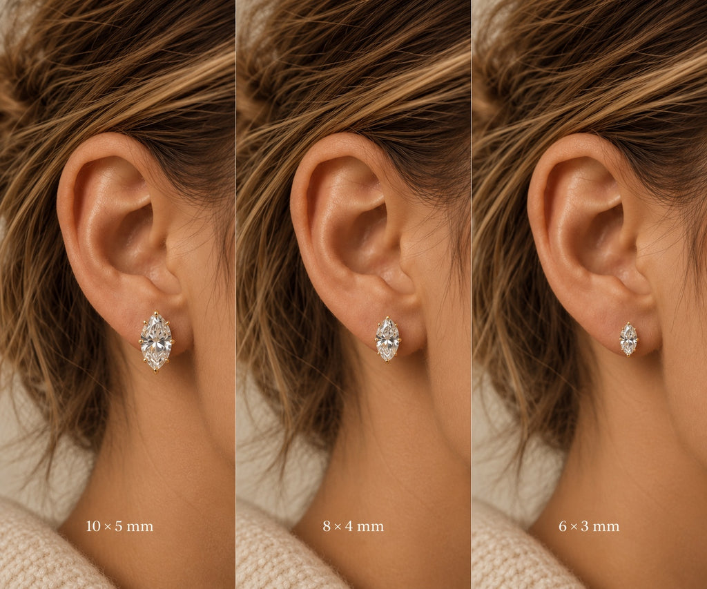 Marquise stud earrings size comparison