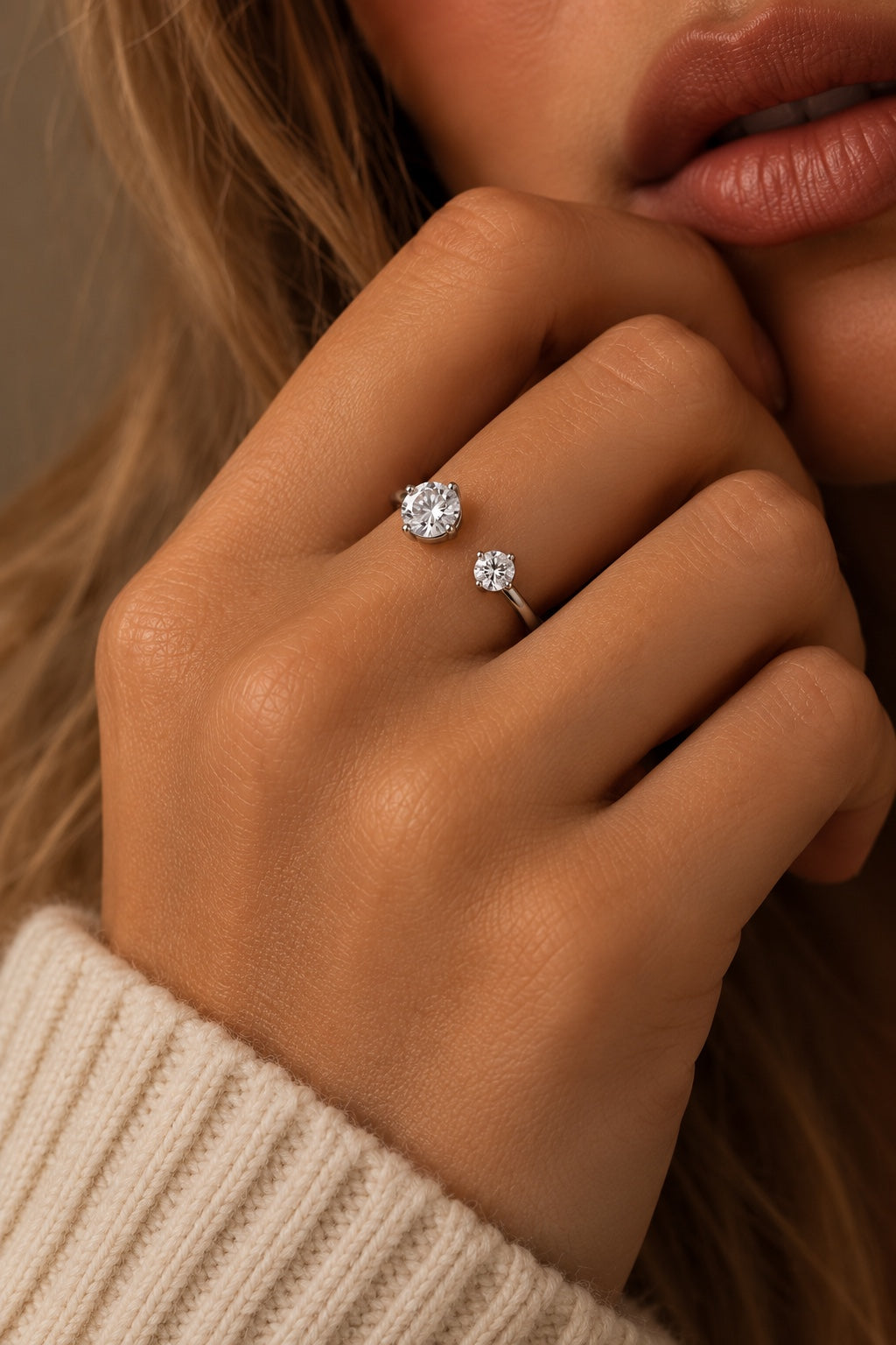 Lumi Two-Stone Ring silver lifestyle close-up