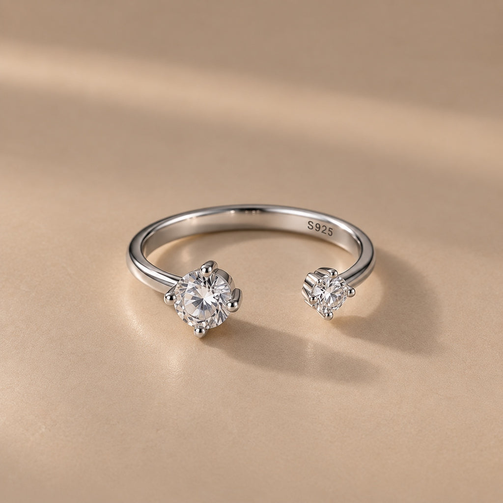 Lumi Two-Stone Ring in silver – studio front view