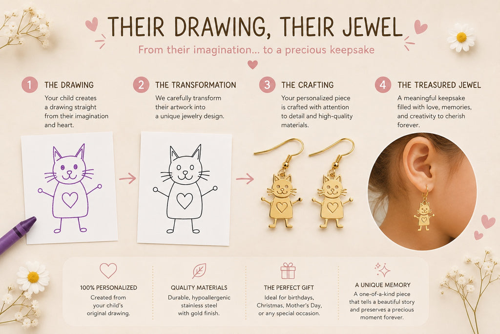 How personalized drawing earrings are created from original artwork