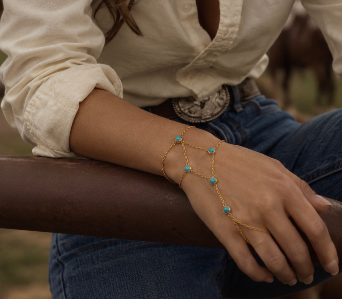 Sienna turquoise hand chain lifestyle