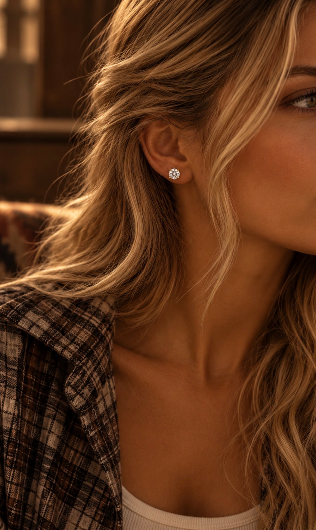 Claire moissanite studs worn