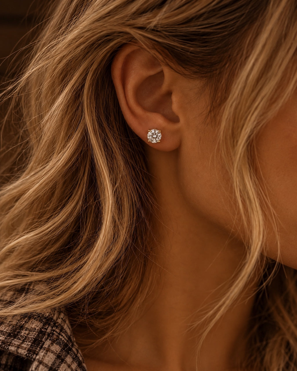 Claire moissanite studs close-up