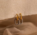 Two-tone gold and silver twisted link hoop earrings