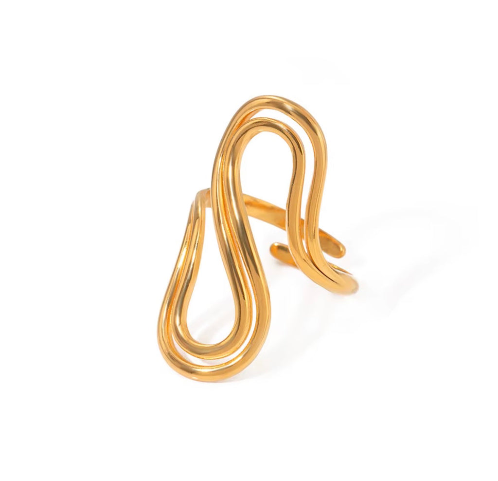 Gold adjustable stainless steel open loop ring