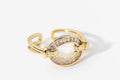 Gold Halo Link Ring with clear baguette zircon stones