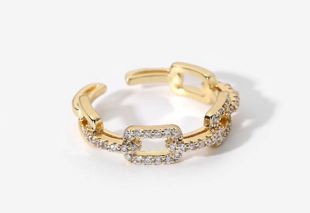 Gold Pavé Chain Ring with clear zircon stones