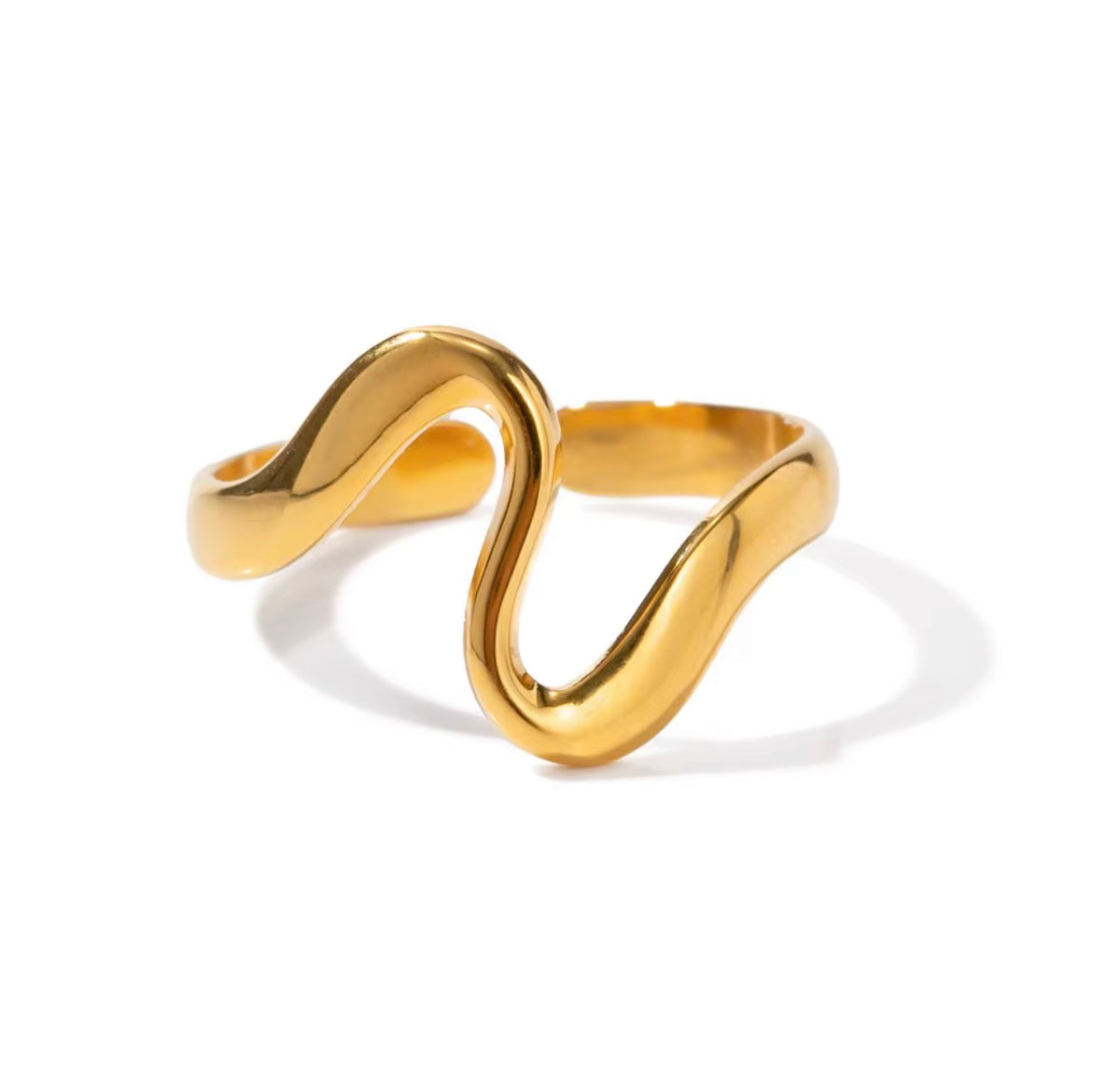 Gold adjustable stainless steel wave ring