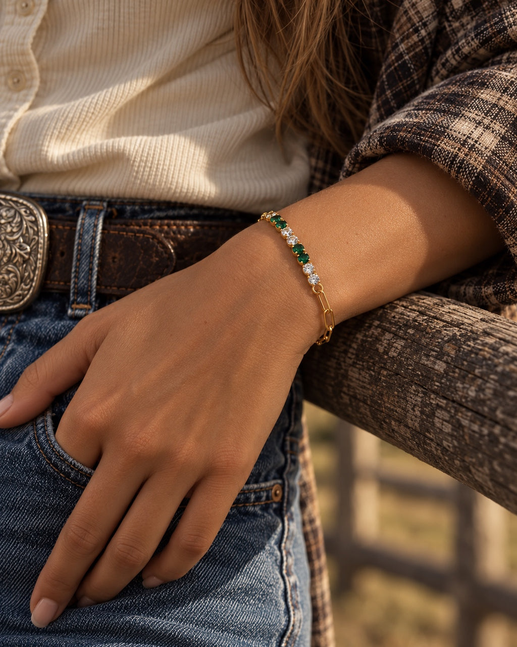 The Verde Fine Bracelet worn in gold