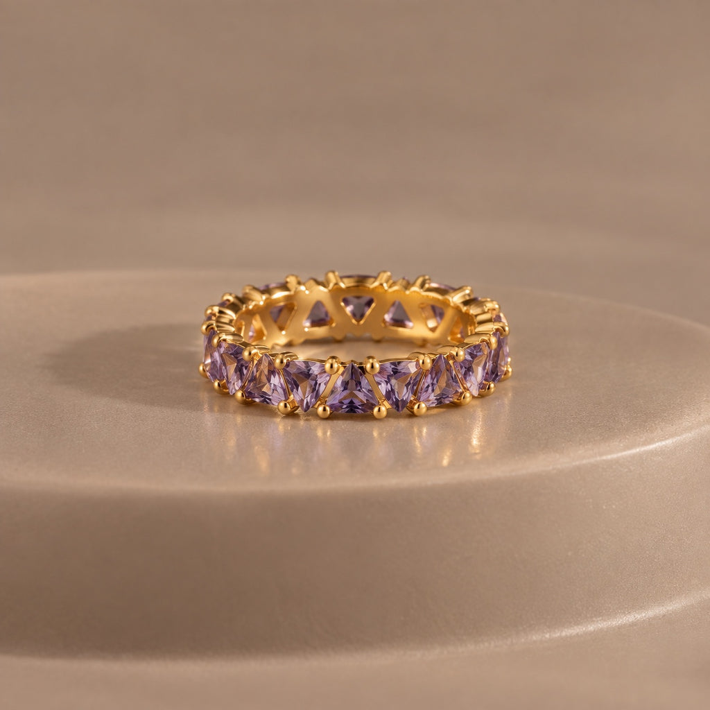 The Violette Crystal Band Ring in Gold Lilac