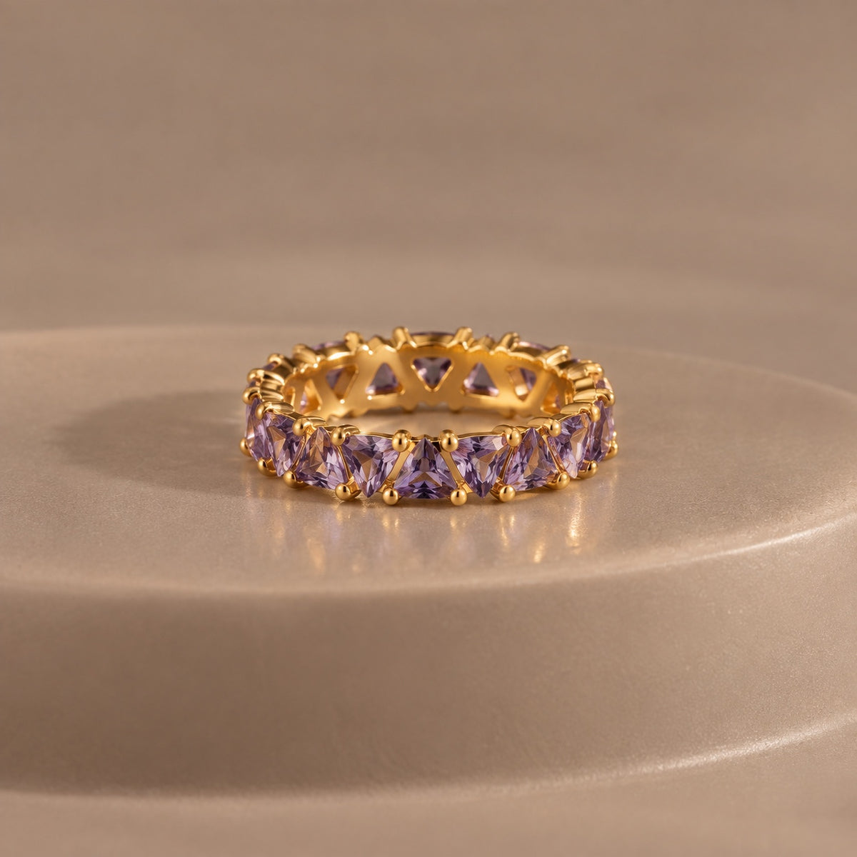 The Violette Crystal Band Ring in Gold Lilac
