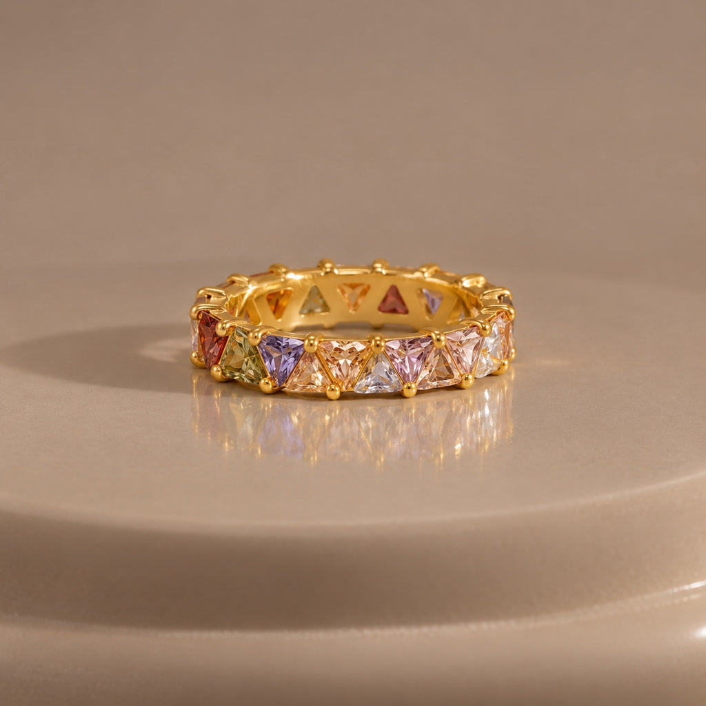 The Violette Crystal Band Ring in Gold Multicolor