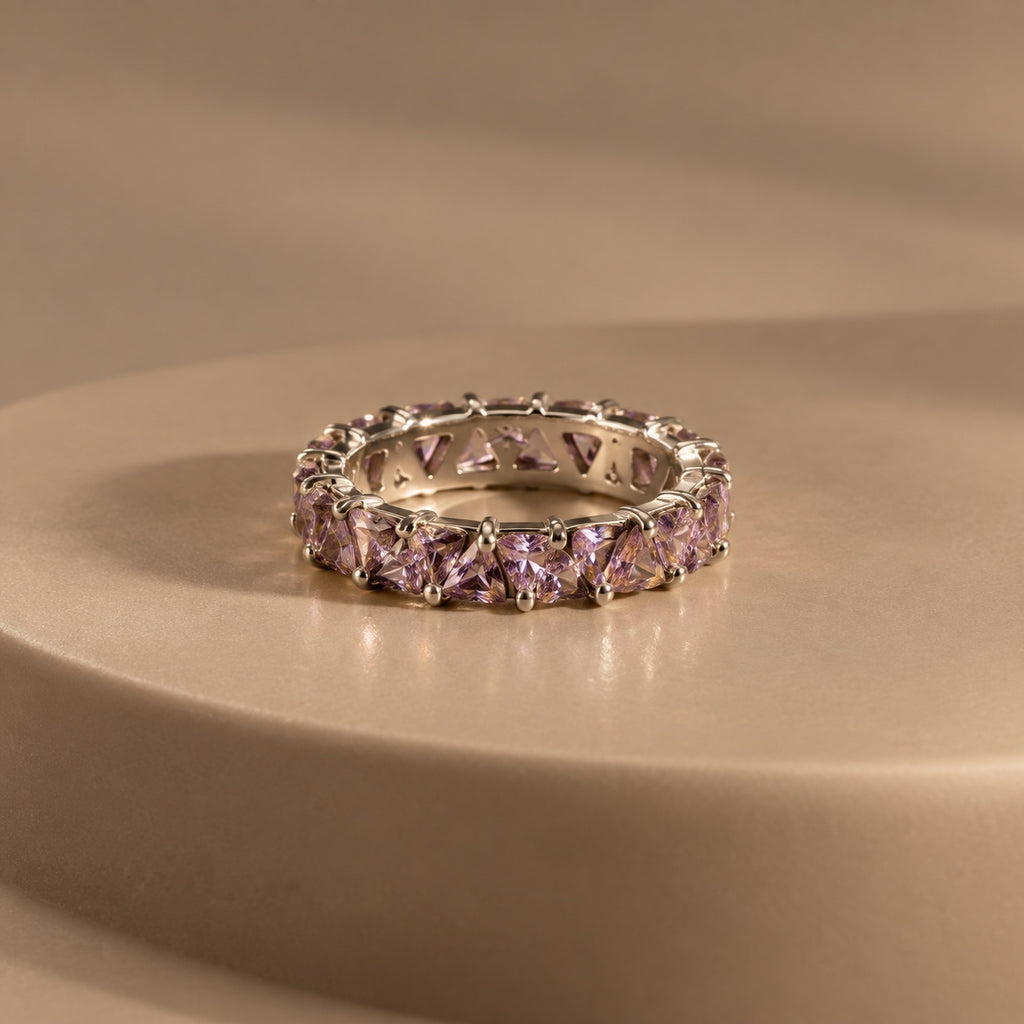 The Violette Crystal Band Ring in Silver Lilac