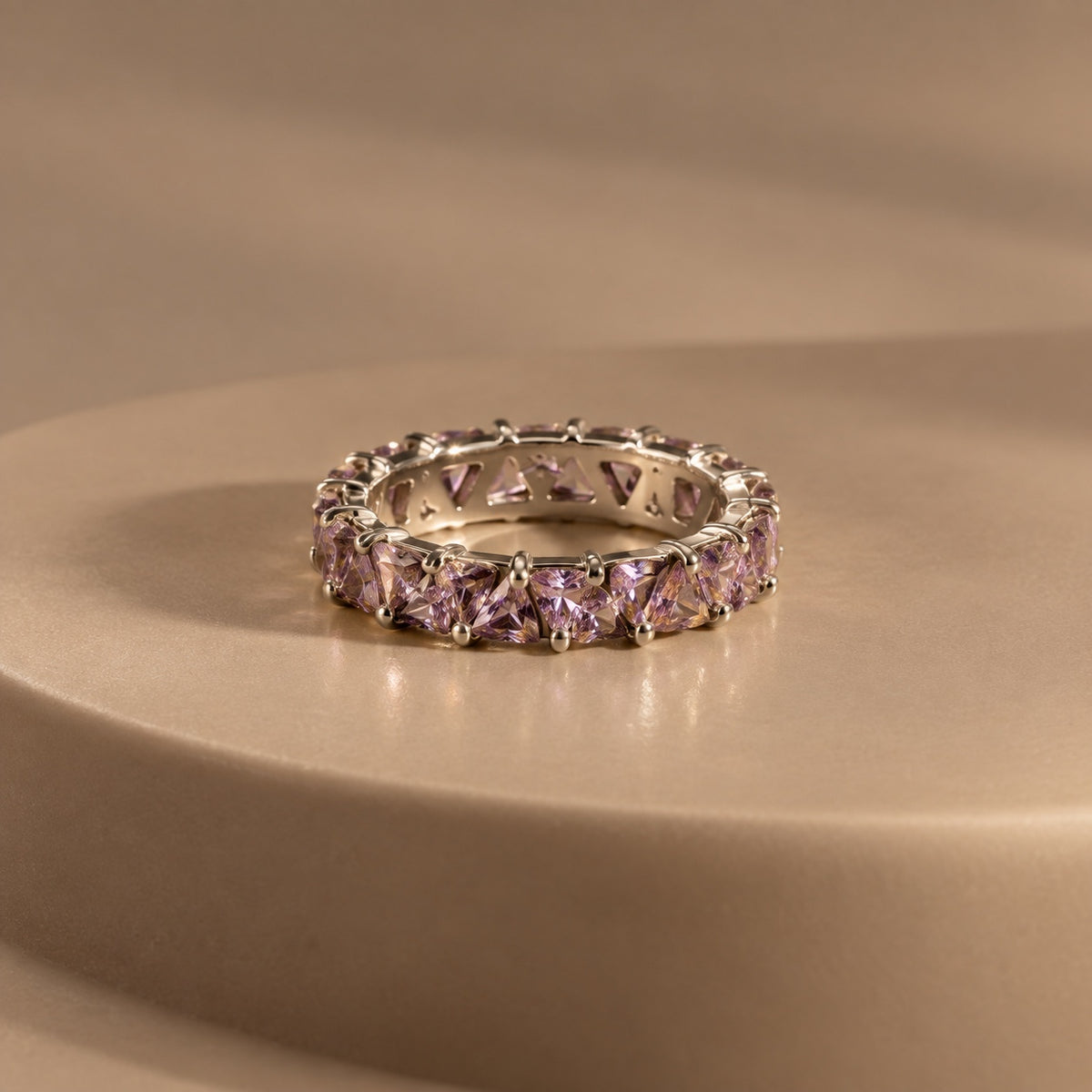 The Violette Crystal Band Ring in Silver Lilac